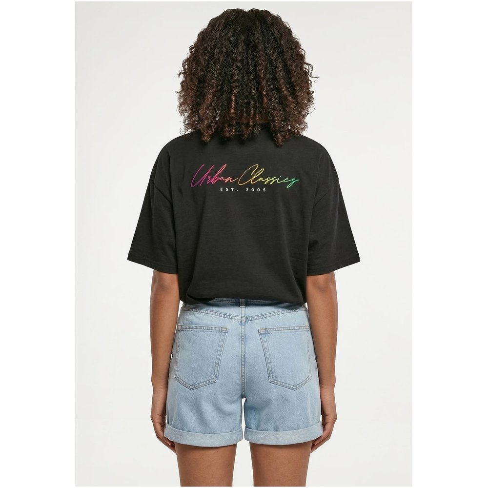 Urban Classics - Rainbow Heart Logo Loose Dames Tshirt - Zwart